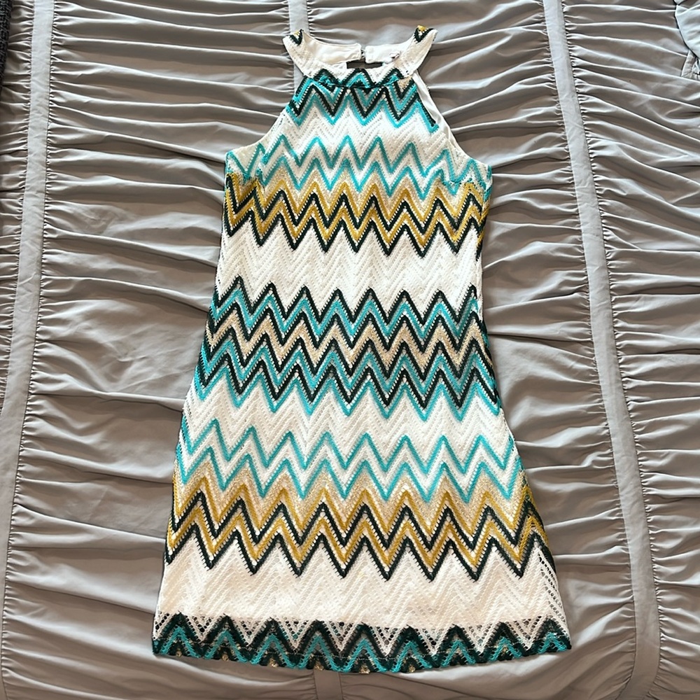 Candie’s Multicolor Chevron Patterned Halter Midi… - image 1